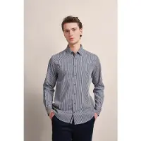 Bugatti Langarmhemd , Herren, Gr. 4XL, Normalgrößen, blau (marine), 100% Baumwolle, unifarben, normal, eckige 2-Knopf-Manschette, Hemden Langarmhemd, mit Streifen