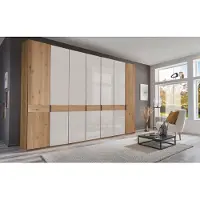 Wiemann Kleiderschrank "Cardiff", weiß (glas weiß), B:344,2cm H:236cm T:58cm, Floatglas, Hartfaserplatte, Holzwerkstoff, Massivholz, Schränke, Kleiderschrank, inkl. Türdämpfung