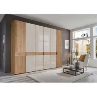 Wiemann Kleiderschrank "Cardiff", beige (glas champagner), B:295,2cm H:216cm T:58cm, Floatglas, Hartfaserplatte, Holzwerkstoff, Massivholz, Schränke, Kleiderschrank, inkl. Türdämpfung