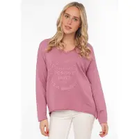Zwillingsherz Sweatshirt "Positive Mind", ausgefranster V-Ausschnitt, Used Look, Langarm, Schriftzug