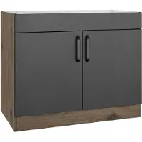 Wiho Küchen Spülenschrank WIHO KÜCHEN "Elba", schwarz (front: schwarz, korpus: halifax eiche braun), B:100cm H:82cm T:57cm, Holzwerkstoff, Schränke, Spülenschrank, Breite 100 cm