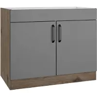 Wiho Küchen Spülenschrank WIHO KÜCHEN "Elba", grau (front: graphit, korpus: halifax eiche braun), B:100cm H:82cm T:57cm, Holzwerkstoff, Schränke, Spülenschrank, Breite 100 cm