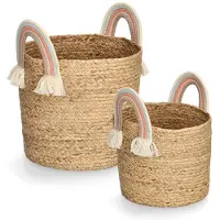 Zeller Wäschekorb PRESENT "Rainbow", beige (natur), Wäschesammler, Wäschekorb, Aufbewahrungskorb/Seegras / Baumwolle