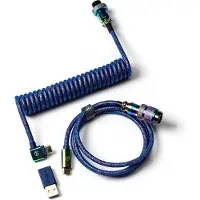 Keychron Premium Coiled Aviator Cable - Spiralkabel für mechanische Tastatur Rainbow Plated Blau - Gewinkelte