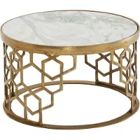 FineBuy Couchtisch Echter Marmor Weiß 60x60x36 cm Sofatisch Metall Gold Wohnzimmertisch Rund Kleiner Kaffeetisch Modern Beistelltisch Anstelltisch