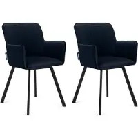Konsimo Stuhl 2-tlg Velours-Sitz schwarzer Metallrahmen "PYRUS", Dunkelblau, Stoff/Metall, Loft, 56x84x46 cm