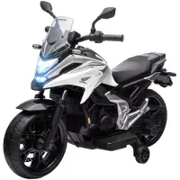 Northio Kinder Elektro-Motorrad, 12V Kindermotorrad mit MP3, USB, LED-Scheinwerfer, Kinderfahrzeug mit Frühpädagogischen Funktionen, Trainingsrädern, 3km/h, für 3-6 Jahre, Weiß