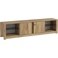 Skye Decor , Hochwertiger TV-Ständer, 180 x 45 x 35 cm, 100% melaminbeschichtete Spanplatte, 18 mm dick, mit Glasregalen, Wandmontage möglich, LED-Beleuchtung, Eiche, rustikal.