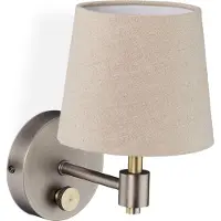Relaxdays Wandlampe Vintage, dimmbar, Wandstrahler mit Schalter, Stoffschirm, E14, HxBxT: 23 x 15 x 21 cm, beige/silber