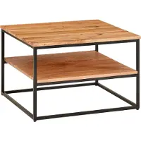 FineBuy Couchtisch quadratisch 60x60 cm Akazie Massivholz · Wohnzimmertisch mit Metallgestell & 2 Ablageflächen · Handgefertigt im Industrial Design