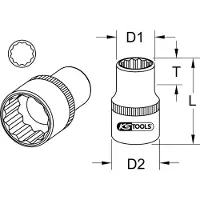 Ks Tools 1" 12-kant-Stecknuss kurz 2" - 911.1082