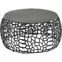 FineBuy Couchtisch Rund 66cm aus Aluminium & Metall Schwarz, Design Wohnzimmertisch mit organischer AST-Struktur, Moderner Sofatisch, Beistelltisch