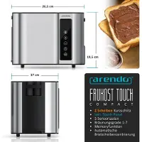 Arendo Frühstücksset 2-teilig, Wasserkocher ELEGANT 1,5 l 2000 W mit Temperaturwahl, Kurzschlitz-Toaster FRUKOST TOUCH COMPACT 2 Scheiben, Küchengeräte in Silber
