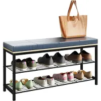 VCM Schuhregal "Metall Holz Sitzbank Schuhregal Schuhbank Taliro", braun (honig, eiche), B:90cm T:30cm, Regale, Schuhregal