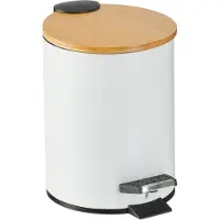 Relaxdays Mülleimer Bad, 3 l, Kosmetikeimer Absenkautomatik, Bambusdeckel, entnehmbarer Inneneimer, Treteimer, weiß