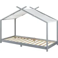 En.casa Kinderbett 'Brome' Hausbett 90 x 200 cm Grau