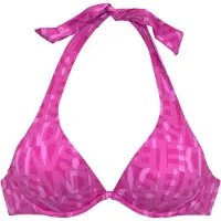 Elbsand Bügel-Bikini-Top "Letra", Damen, Gr. 40, Cup F, pink (fuchsia), Recycling-Polyamid, bedruckt, Bikini-Oberteile Bügel-Bikini-Top, mit tollem Wording