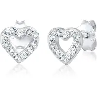 Elli Paar Ohrstecker "Ohrringe Ohrstecker Herz Glas Kristalle Weiß 925 Sterling Silber" Gr. 6, silber, Ohrringe, Damen, 6,mit Stein, Silber 925 (Sterlingsilber), Paar Ohrstecker