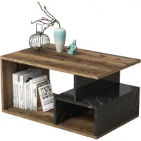Skye Decor , Moderner Couchtisch in Dunkelwalnuss & Schwarzmarmor, 90 x 54 x 42 cm | 100% melaminbeschichtete Spanplatte, 18 mm dick | Mit zahlreichen Regalen, wandmontierbar.