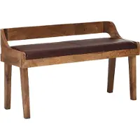 FineBuy gepolsterte Sitzbank mit Lehne 108 cm Massivholz Echtleder Braun - Retro Bank für Garderobe Schlafzimmer - Garderobenbank Eingangsbereich