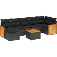 The Living Store 8-tlg. Garten-Sofagarnitur mit Kissen Schwarz Poly Rattan