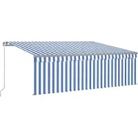 The Living Store Markise Manuell Einziehbar mit Rollo LED 4,5x3m Blau & Weiß