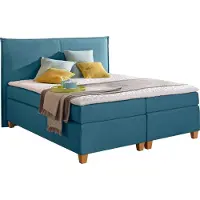 Home affaire Boxspringbett "Houssay", blau (petrol), B:132cm L:205cm, Struktur fein (100% Polyester), Komplettbetten, Boxspringbett, inkl. Topper, 5 Breiten, 2 Härtegraden auch in Überlänge 220 cm