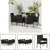 The Living Store 9-tlg. Garten-Essgruppe Poly Rattan Schwarz