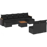 The Living Store 10-tlg. Garten-Sofagarnitur mit Kissen Schwarz Poly Rattan