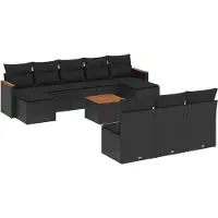 The Living Store 11-tlg. Garten-Sofagarnitur mit Kissen Schwarz Poly Rattan