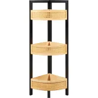 En.casa Eckregal 'Tervola' mit 3 Ablagen Rattanoptik 80 x 23 x 23 cm Schwarz / Bambus