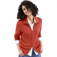 Witt Weiden Strickjacke WITT "Strickjacke Strickjacke mit 2-Wege-Reißverschluss", Damen, Gr. 36, rot (rostrot), Sportlich, gerade, Strickjacken Strickjacke