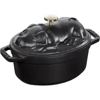 Staub Kochgeschirr Gusseisen Cocotte Bräter Kochtopf Bratentopf Schwein 17 schwarz Sonderform Graphitgrau 17 cm