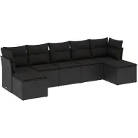 The Living Store 7-tlg. Garten-Sofagarnitur mit Kissen Schwarz Poly Rattan