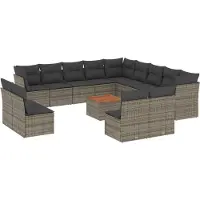 The Living Store 14-tlg. Garten-Sofagarnitur mit Kissen Grau Poly Rattan