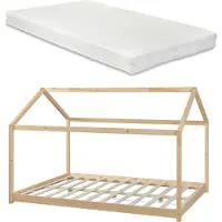 En.casa Kinderbett 'Cerro' Hausbett mit Matratze 140x200cm Holzfarben