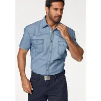 Arizona Jeanshemd , Herren, Gr. 37/38 (S), N-Gr, blau (bl. bleached), Jeans, Obermaterial: 100% Baumwolle, unifarben, Basic, normal normal, Hemden Jeanshemd, Kurzarm im Western Stil, Topseller