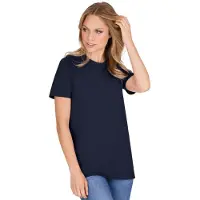 Trigema T-Shirt "Slim Fit T-Shirt aus DELUXE Baumwolle", Damen, Gr. L, blau (navy), Single Jersey, 100% Baumwolle, Basic, normal, Rundhals, Shirts T-Shirt
