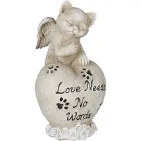 Relaxdays Grabschmuck für Katze, Andenken Tier, Grabstein Herz u. Katzenengel, Katzengedenkstein, wetterfest, creme