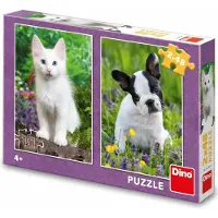 Dino Bikes Puzzle Bulldogge und Kätzchen 2x48 Teile