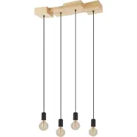 Eglo Hängeleuchte "HALKIN", braun (braun, schwarz), 4, H: 110cm, 1 Stk., Leuchten, Pendelleuchte, Holz in Natur und Metall in Schwarz, FSC100HB, E27, Hängeleuchte