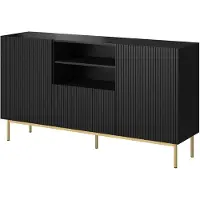Cama PAFOS Kommode auf goldenem Stahlrahmen 150x40x90 cm mattschwarz, Schwarz, 1 Schublade(n), Partikelbord, Einfarbig, Modern, Rechteckig