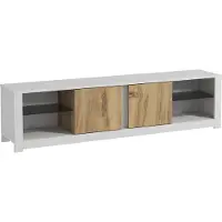 Skye Decor , Moderner TV-Ständer mit LED-Lichtern, 180 x 45 x 35 cm, 100% melaminbeschichtete Spanplatte, 18 mm dick, zahlreiche Regale, Wandmontage möglich, Weiß und Eiche.