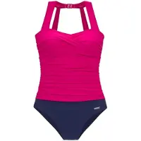 LASCANA Badeanzug , Damen, Gr. 40, Cup C, bunt (beere, marine), Polyamid, Colorblocking, Badeanzüge Badeanzug, mit modischem Rücken und Shaping-Effekt