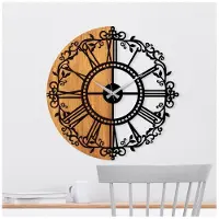 Opviq , Wooden- TNL1163, Nussbaumfarbe,Schwarz, Wanduhren, 100% Holz (Dicke: 3 cm) / Metall