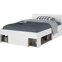 Vente-unique Bett 120 x 190/200 cm mit Stauraum - Weiß & Holzfarben - KINSELIA