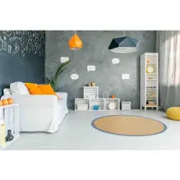 Carpetfine Sisalteppich "Sisal", blau, H:5mm Ø:160cm, Sisal, Teppiche, Sisalteppich, mit farbiger Bordüre, Anti-Rutsch Rückseite