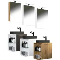 VCM 3-tlg Waschtisch Hausa Spiegel Toilette Schwarz