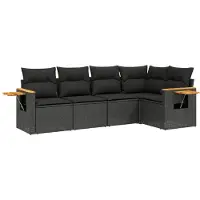 The Living Store 5-tlg. Garten-Sofagarnitur mit Kissen Schwarz Poly Rattan