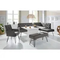 Exxpo - Sofa Fashion Eckbank "Doppio, Chesterfield Optik, komfortabel und bequem, hohe Designfüße", blau (antrazith), B:158cm H:90cm T:236cm, 100% Polyester, Sitzbänke, Eckbank, Frei im Raum stellbar